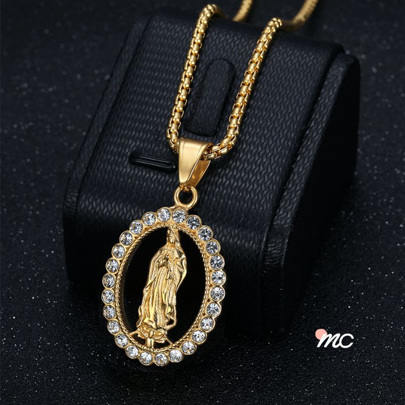 Collar Medalla de la Virgen María con Cristales | con Caja de Regalo Hoy
