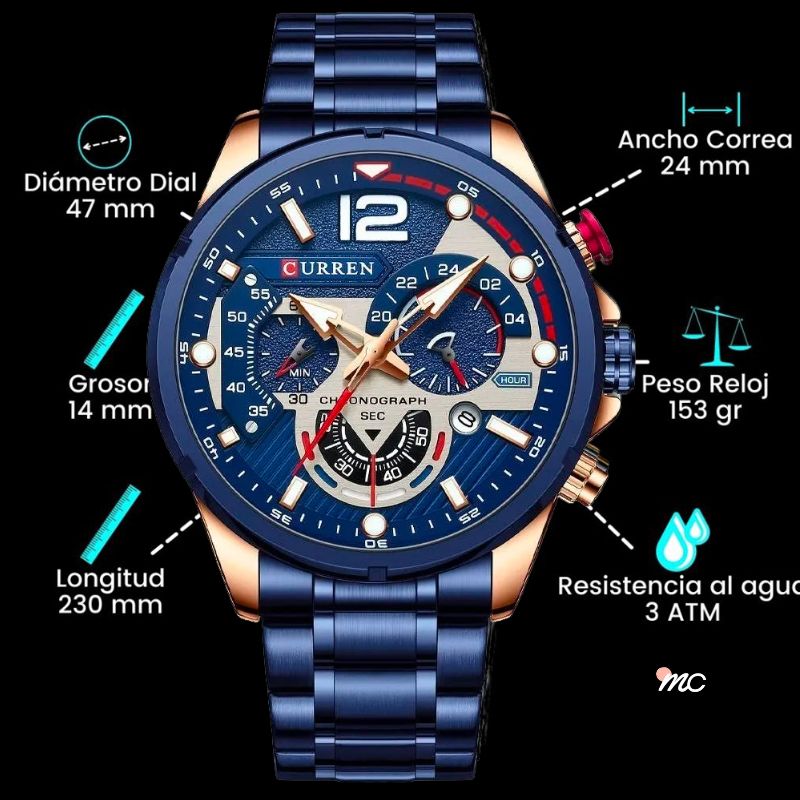 Relógio cronógrafo Maria Chic Curren 8395 em aço inoxidável