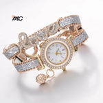 Reloj FanTeeDa con correa de cuero y remaches de diamantes de imitación para mujer