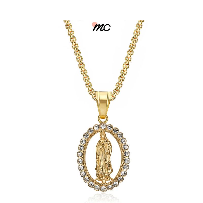 Collar Medalla de la Virgen María con Cristales | con Caja de Regalo Hoy