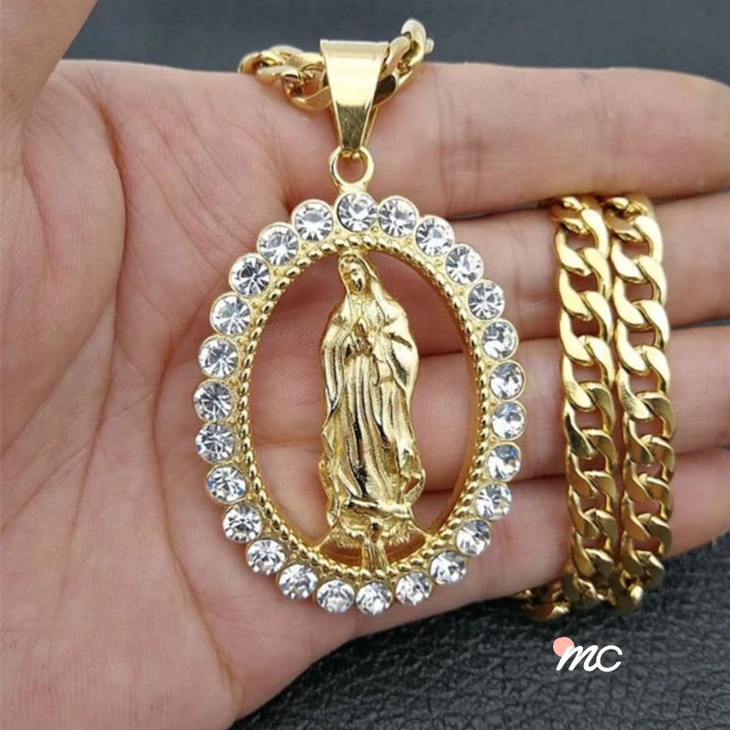 Collar Medalla de la Virgen María con Cristales | con Caja de Regalo Hoy