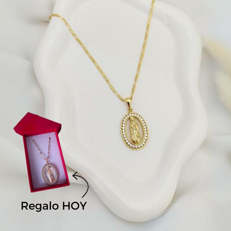 Collar Medalla de la Virgen María con Cristales | con Caja de Regalo Hoy